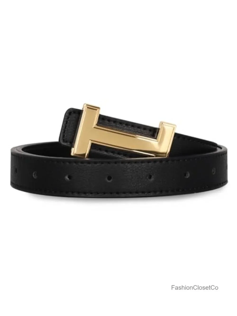 Elegant PU Leather Belt with Gold Buckle, Versatile Waistband for Dresses,
